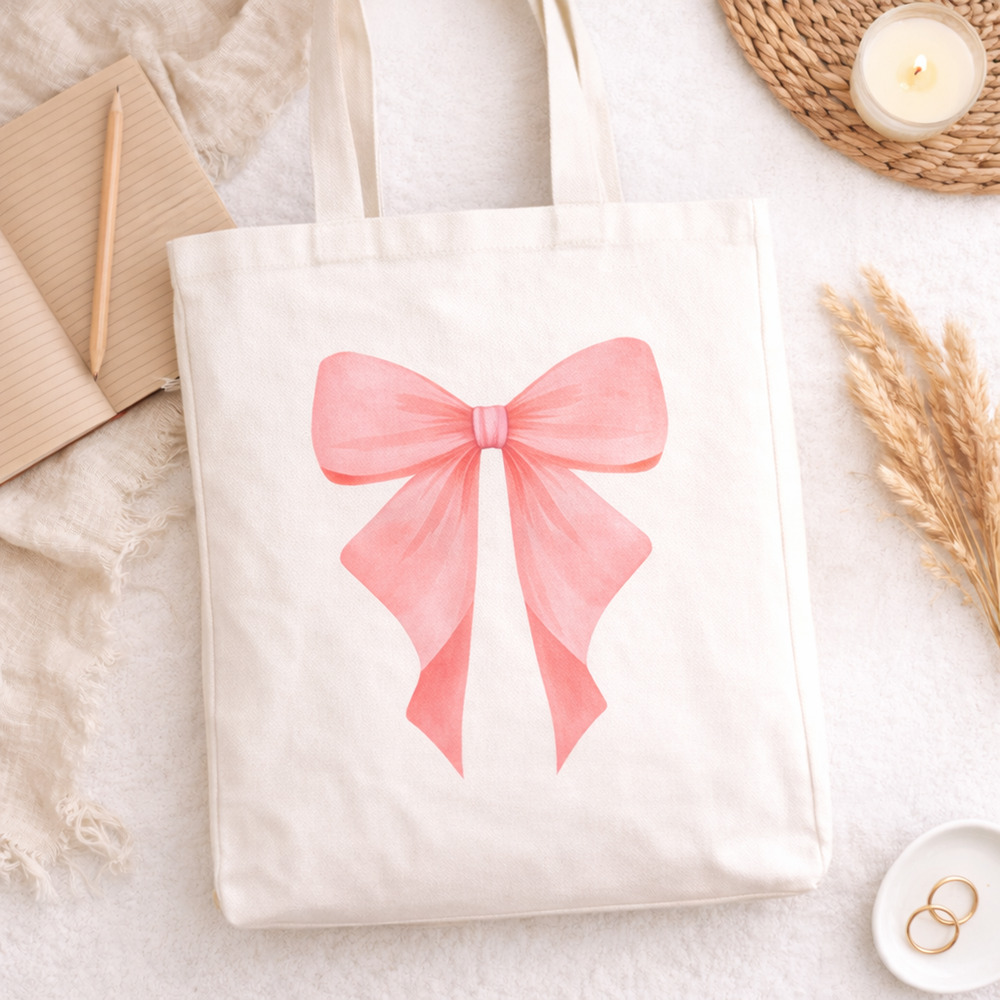 Pink Bow Canvas Tote Bag | Coquette Aesthetic Tote |  Spring Easter Tote